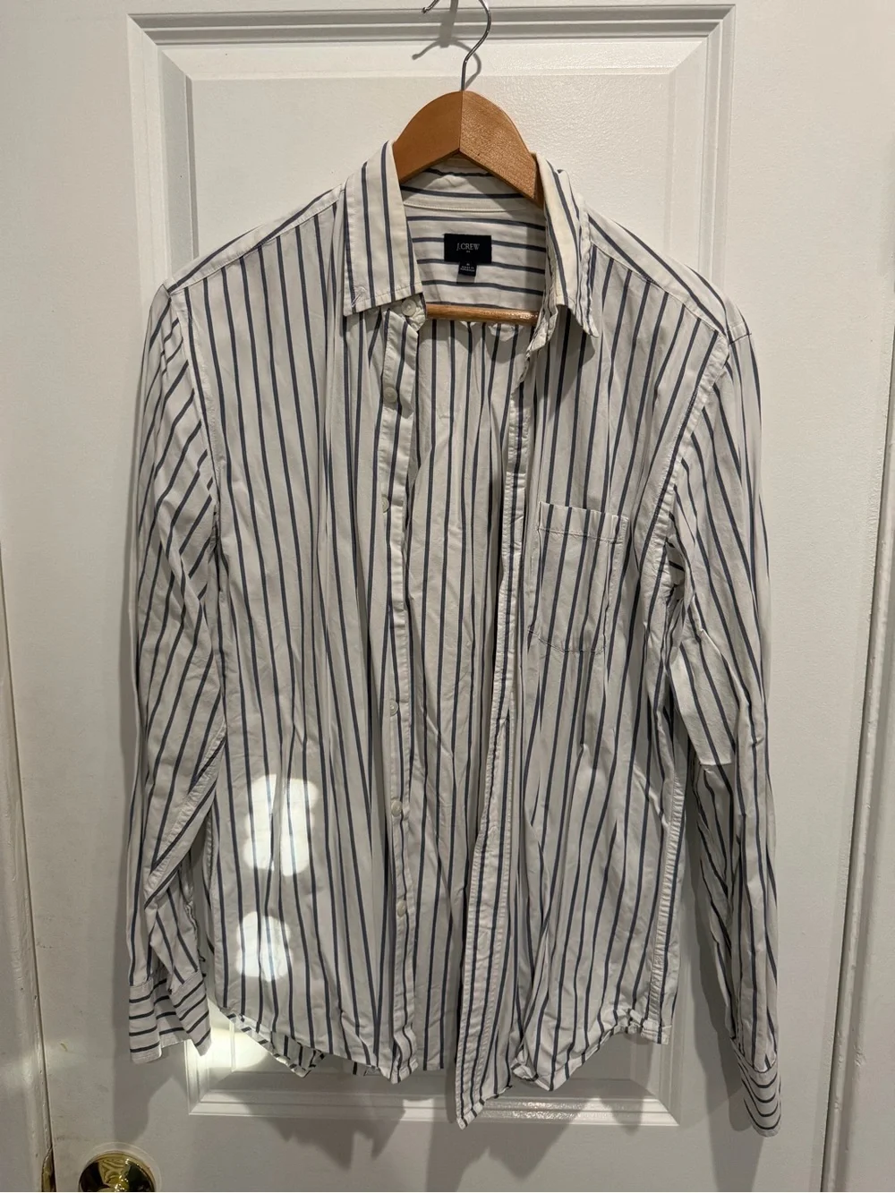 J. Crew White Shirt with Navy Vertical Stripes - Men's Button-Down